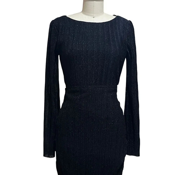 Audrey Parks & Francesca’s Alana Black Pleated Maxi Dress Size Small Open back - Picture 5 of 12